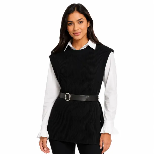 Twin Set Fem Camisa Colete Cinto Removivel .S1200 Preto