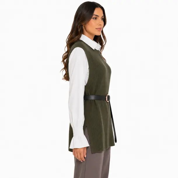 Twin Set Fem Camisa Colete Cinto Removivel .S1200 Verde