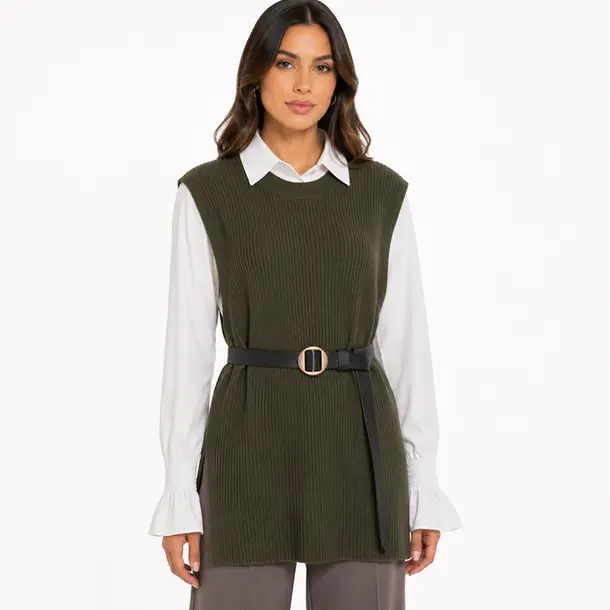 Twin Set Fem Camisa Colete Cinto Removivel .S1200 Verde