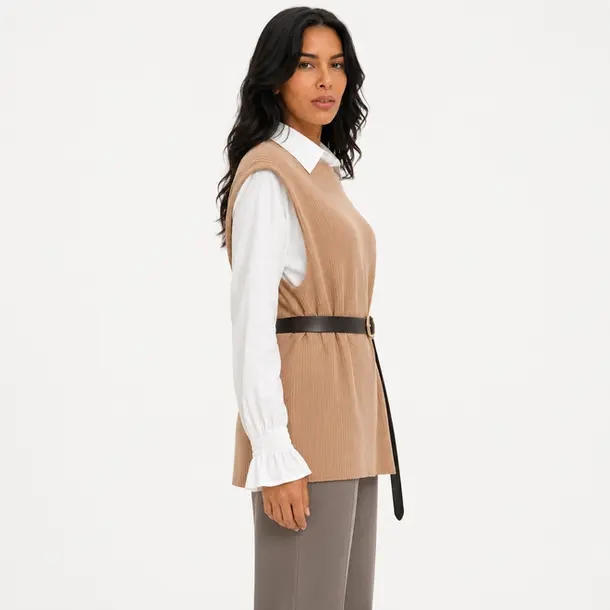 Twin Set Fem Camisa Colete Cinto Removivel .S1200 Bege