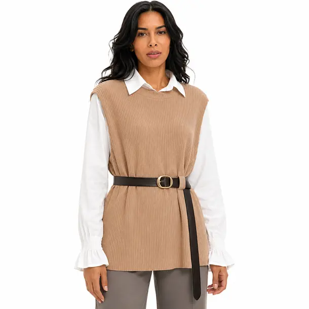 Twin Set Fem Camisa Colete Cinto Removivel .S1200 Bege