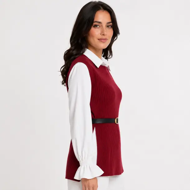 Twin Set Fem Camisa Colete Cinto Removivel .S1200 Bordo