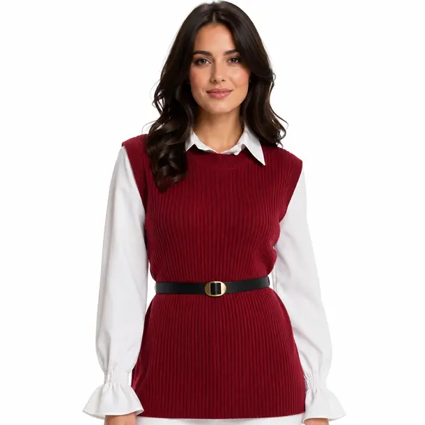 Twin Set Fem Camisa Colete Cinto Removivel .S1200 Bordo