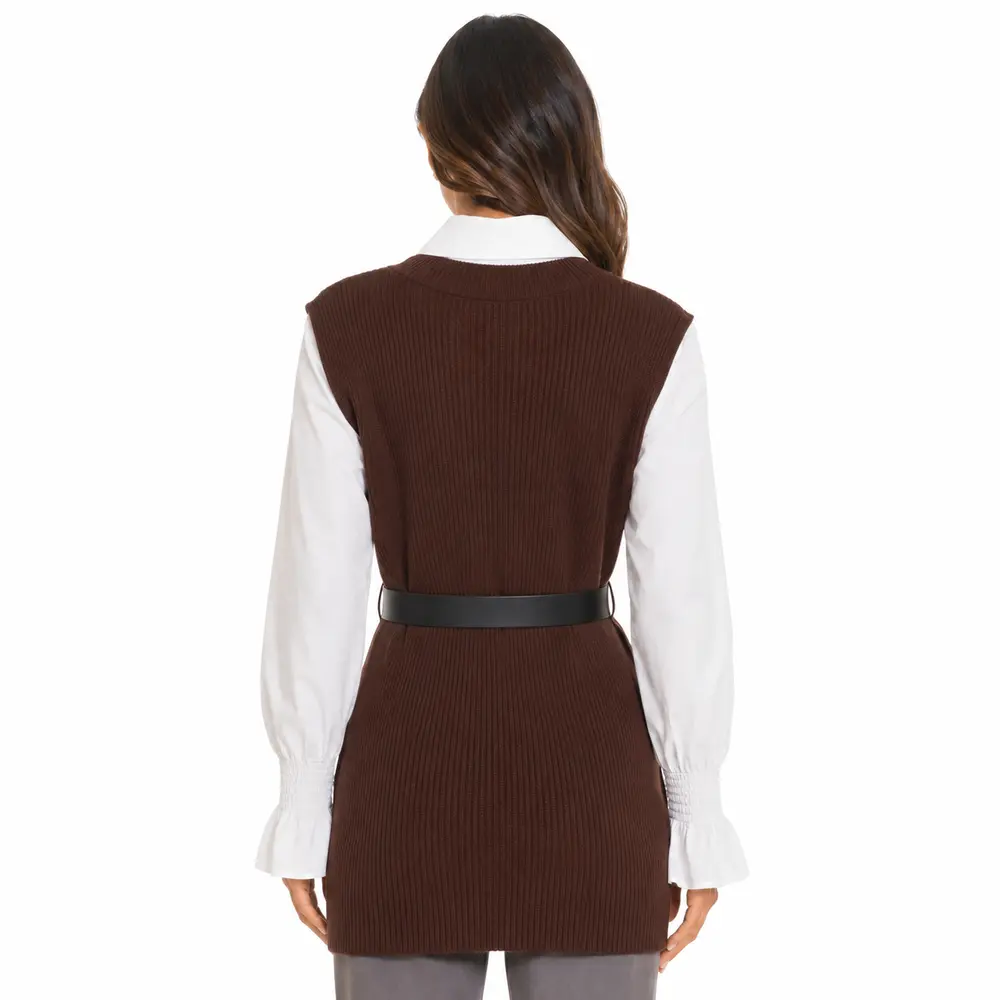 Twin Set Fem Camisa Colete Cinto Removivel .S1200