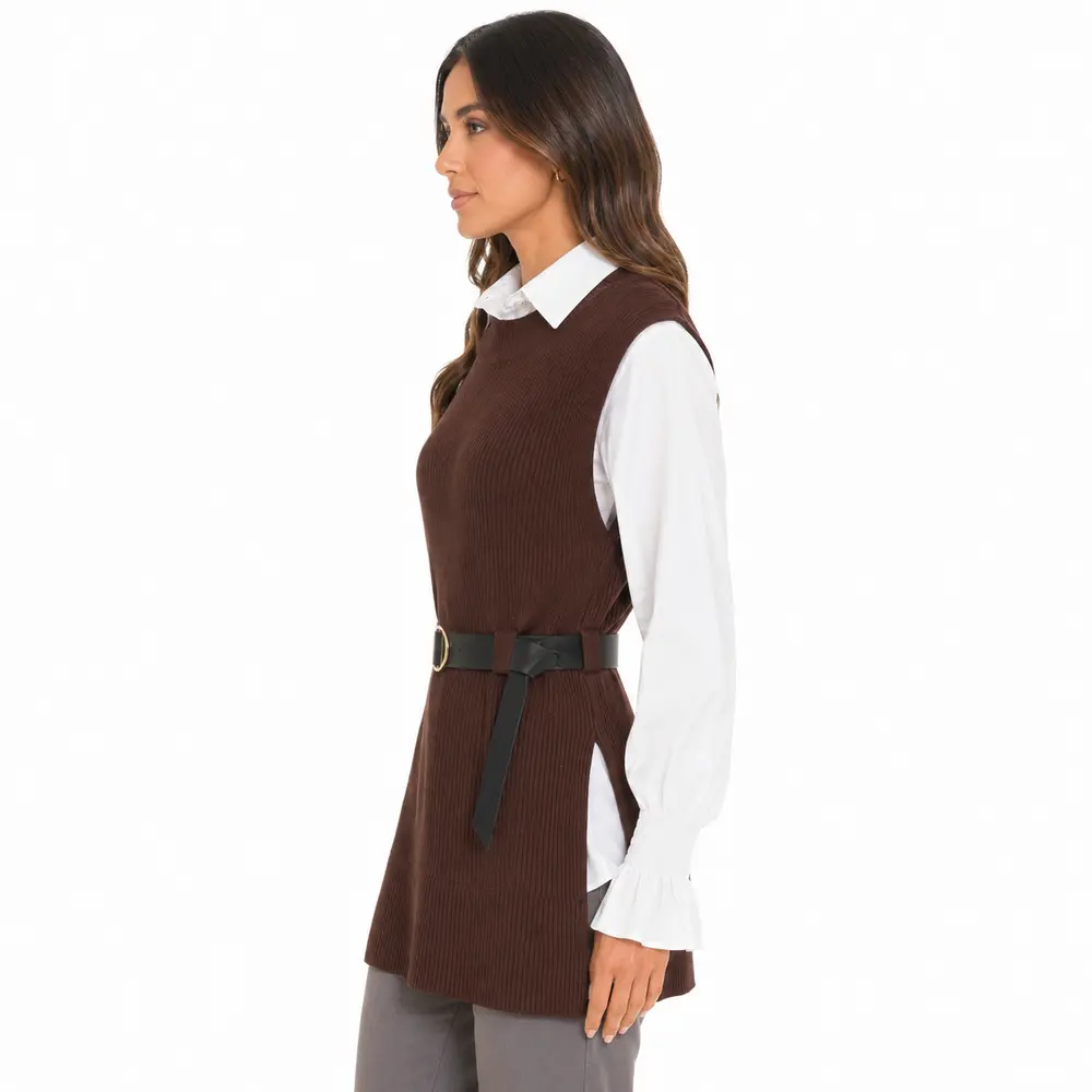 Twin Set Fem Camisa Colete Cinto Removivel .S1200