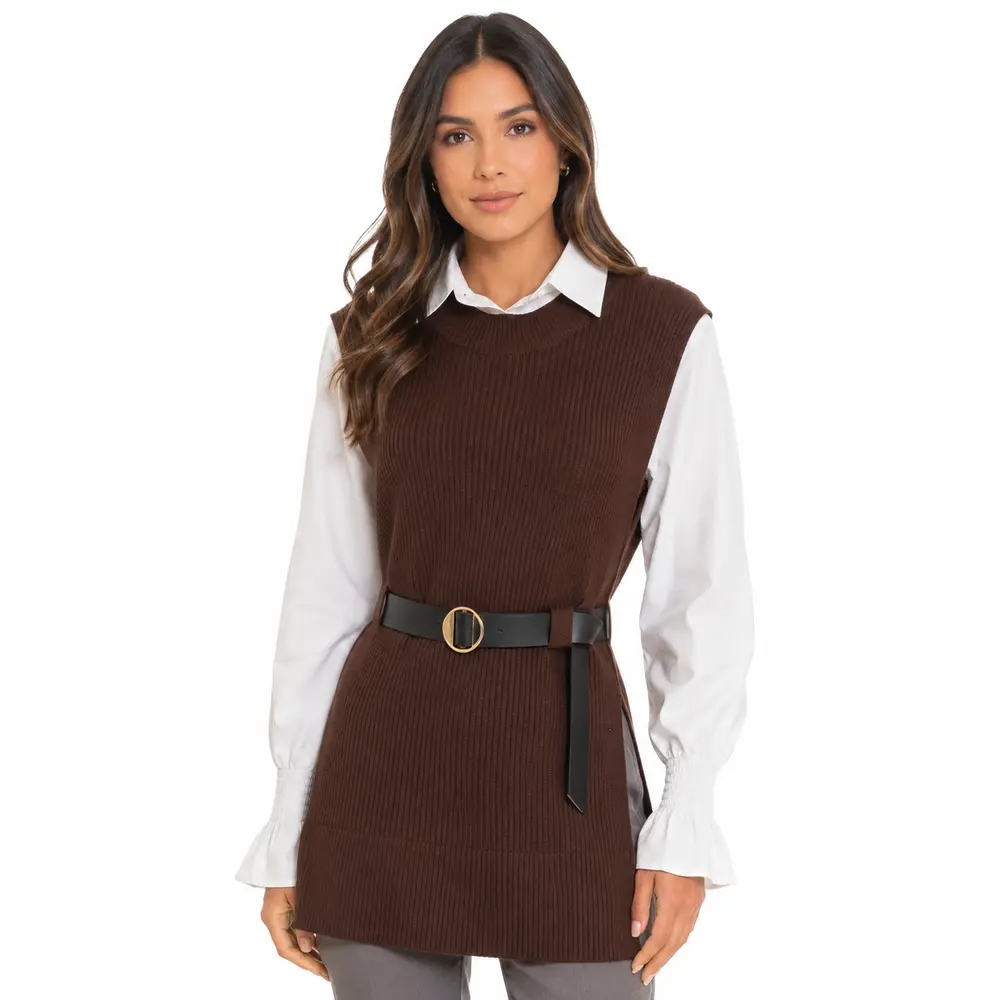 Twin Set Fem Camisa Colete Cinto Removivel .S1200