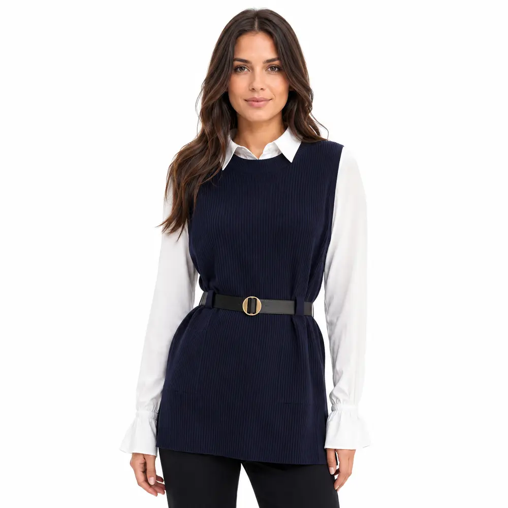 Twin Set Fem Camisa Colete Cinto Removivel .S1200