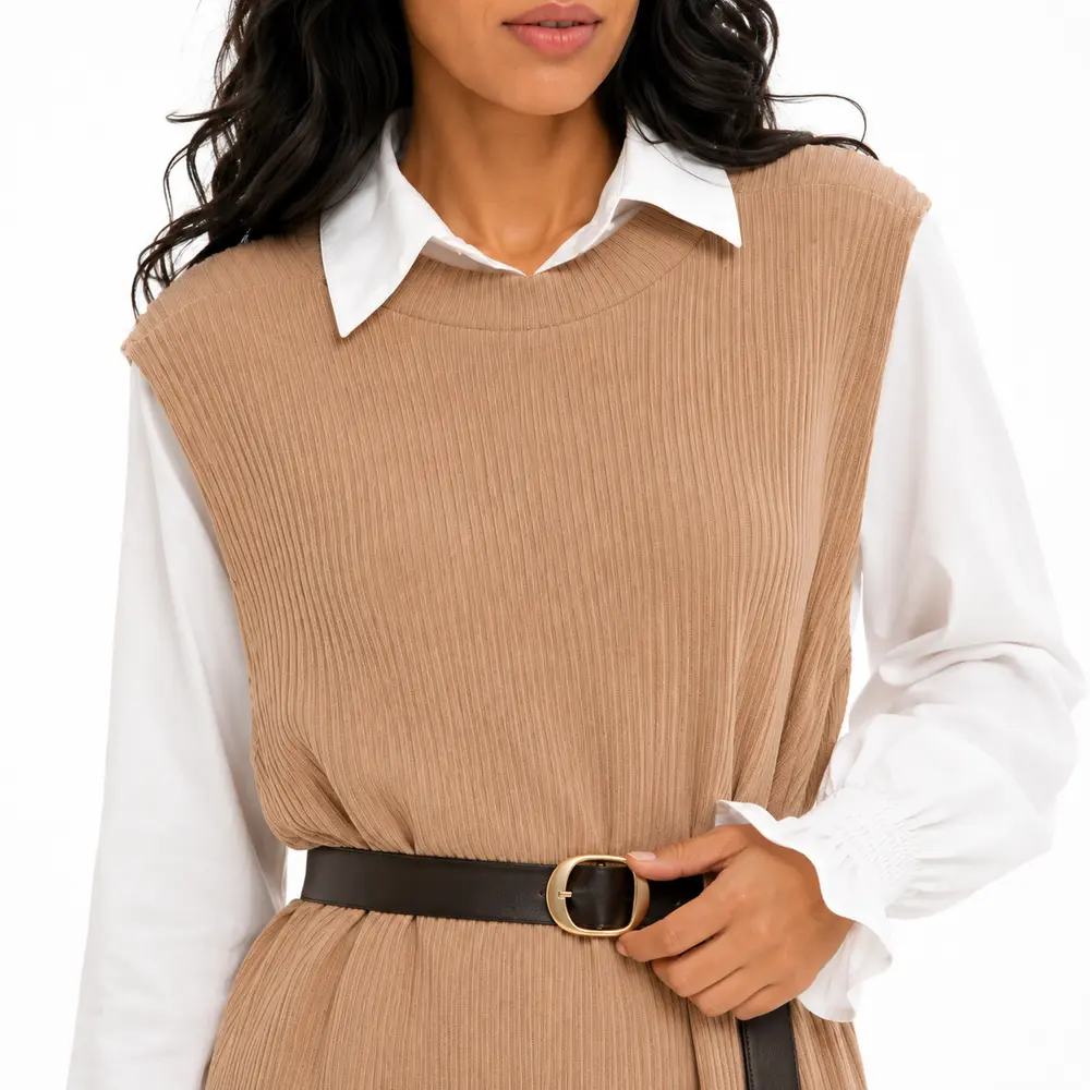 Twin Set Fem Camisa Colete Cinto Removivel .S1200
