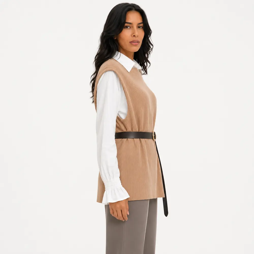 Twin Set Fem Camisa Colete Cinto Removivel .S1200