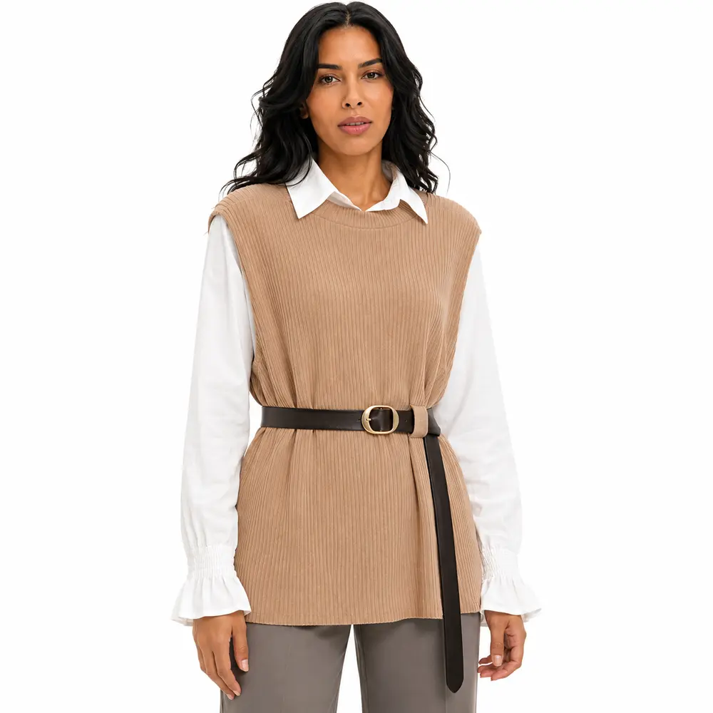 Twin Set Fem Camisa Colete Cinto Removivel .S1200