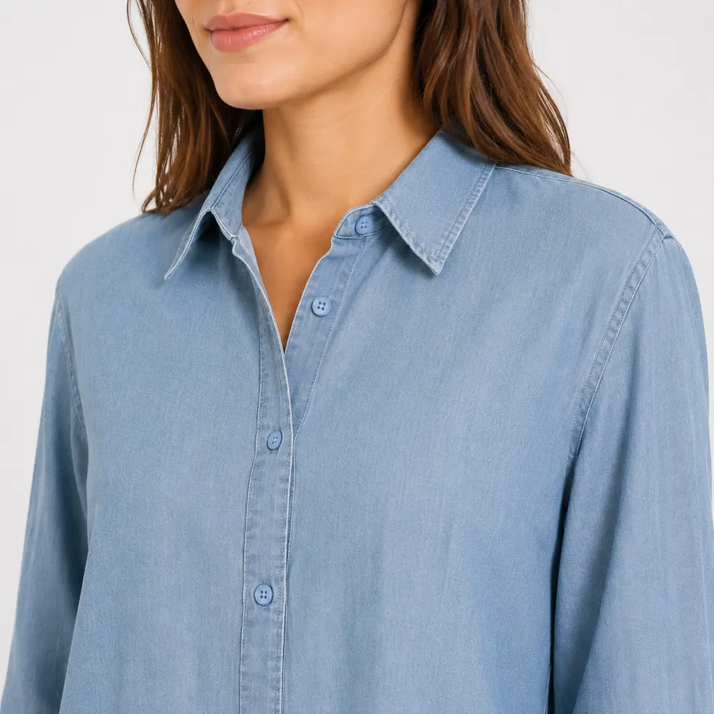 Camisa Jeans Fem Manga Longa Clara .XH1099