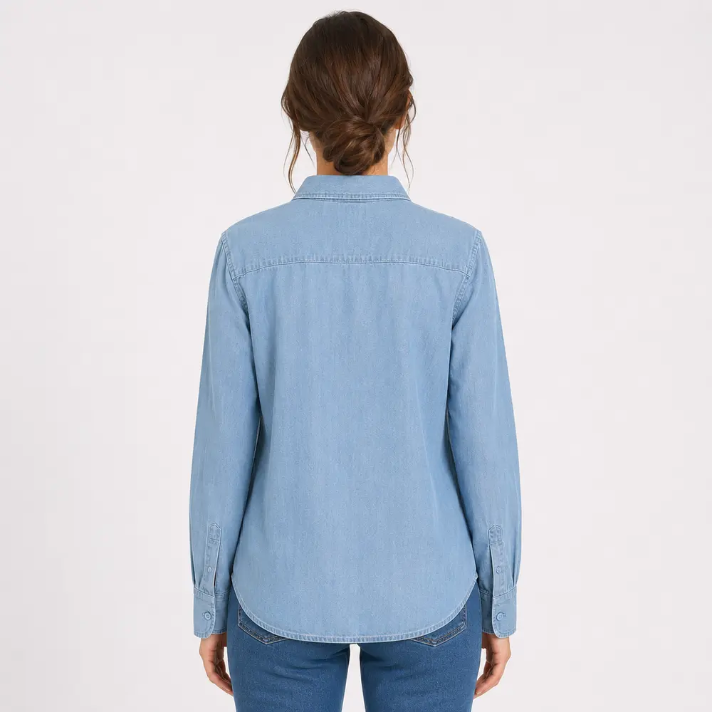 Camisa Jeans Fem Manga Longa Clara .XH1099