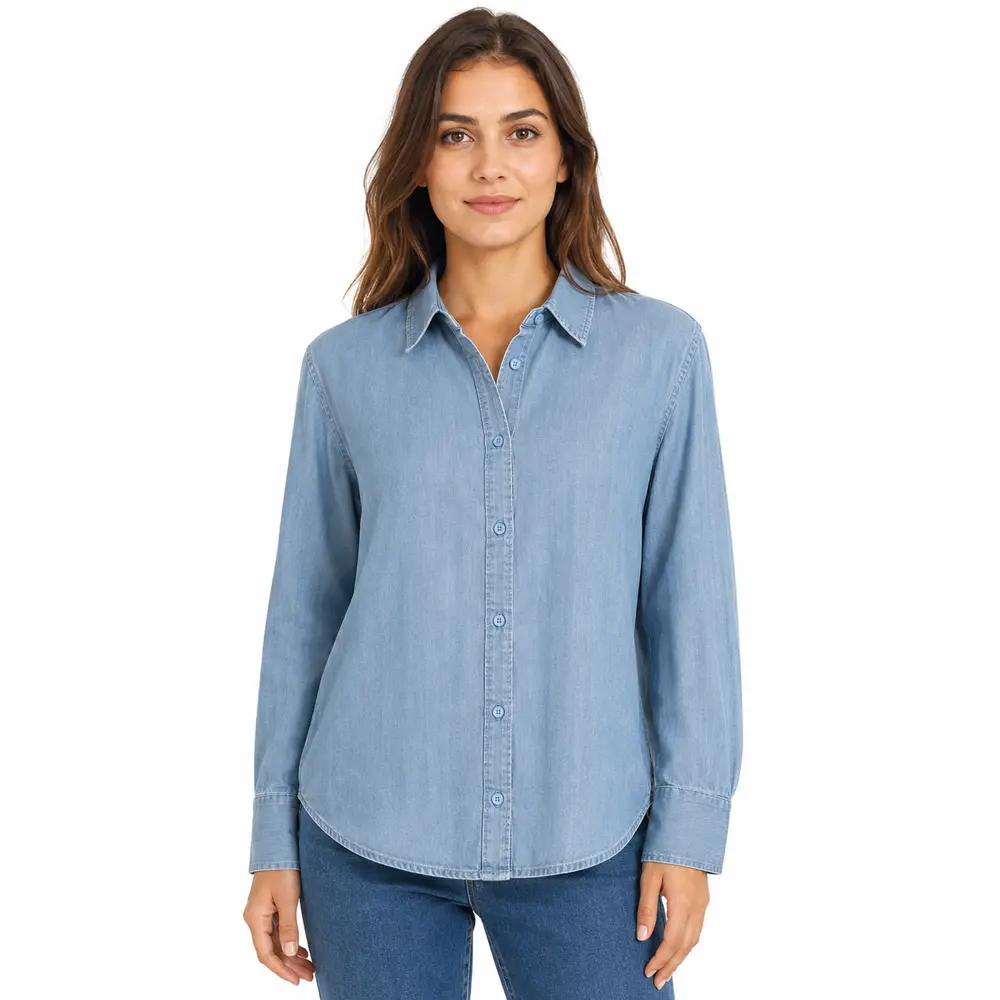 Camisa Jeans Fem Manga Longa Clara .XH1099
