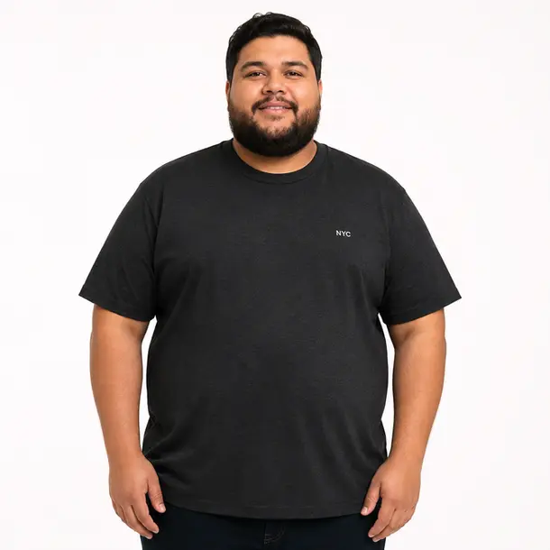 Camiseta Masculina Plus Size Bordado NYC .24004 Preto