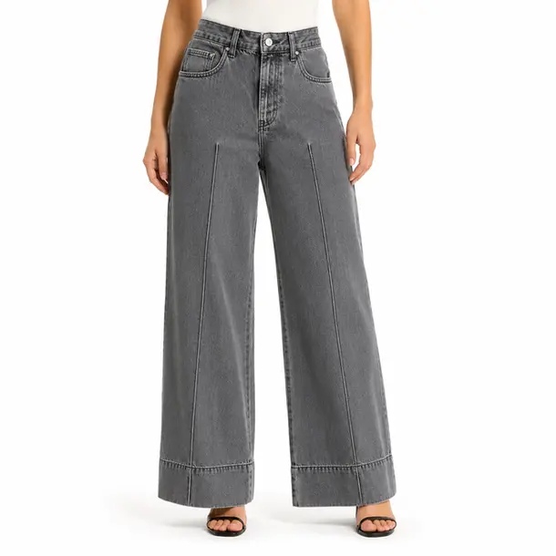 Calça Fem Jeans Wide Leg com Nervura .3882