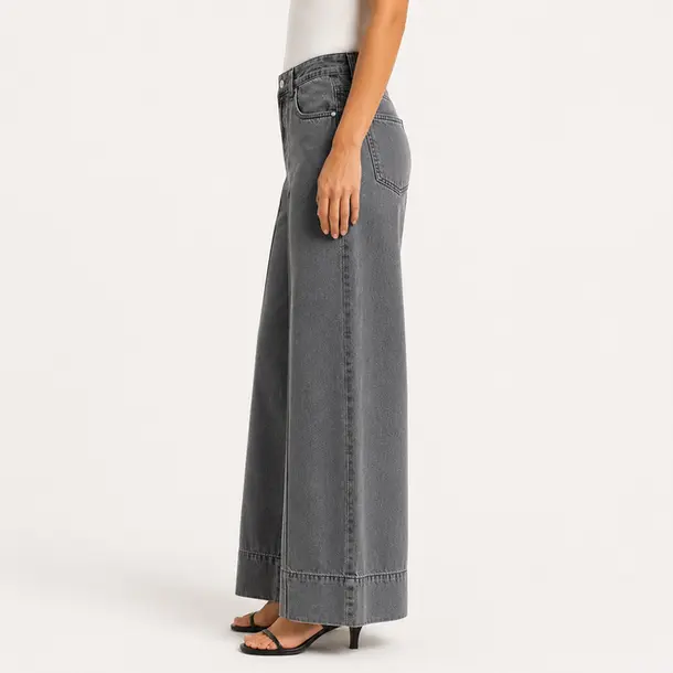 Calça Fem Jeans Wide Leg com Nervura .3882