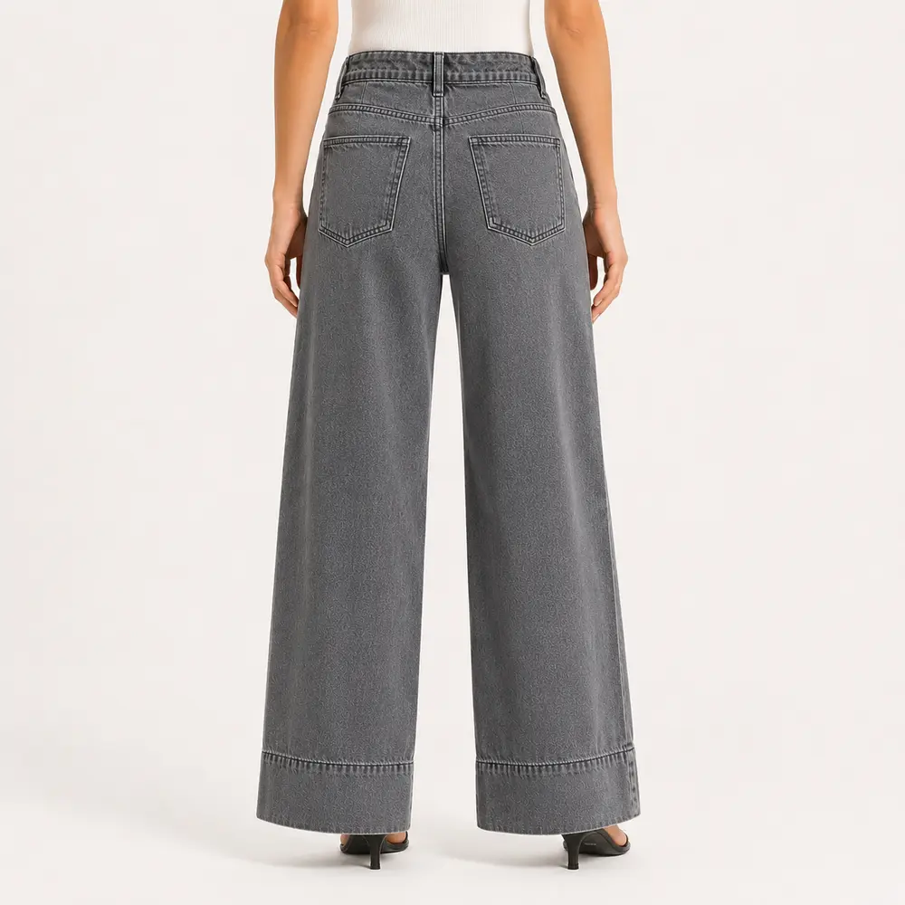 Calça Fem Jeans Wide Leg com Nervura .3882