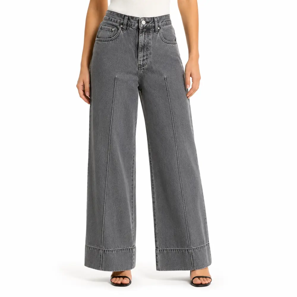 Calça Fem Jeans Wide Leg com Nervura .3882