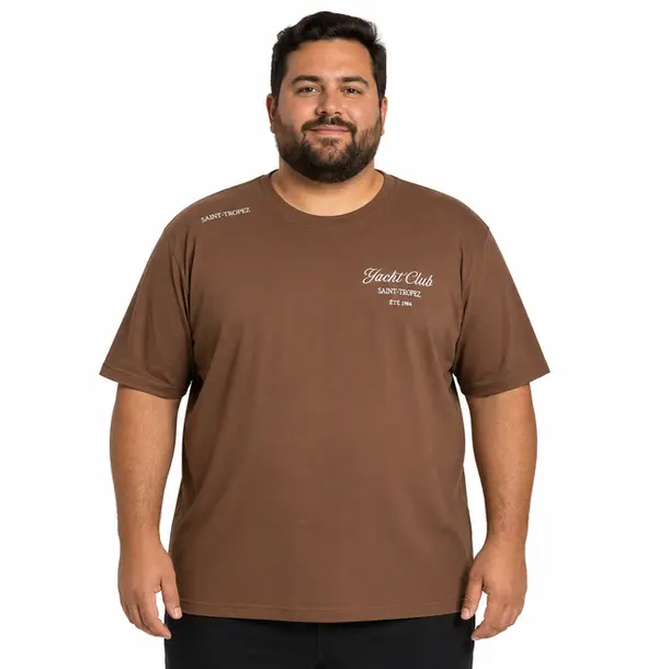 Camiseta Masculina Plus Long Saint Tropez .6729 Marrom