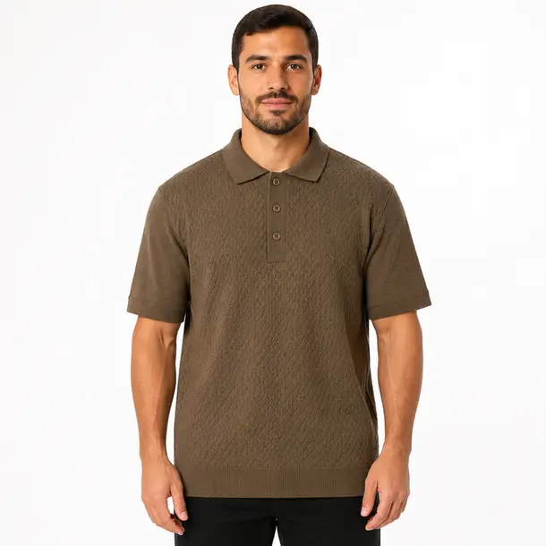 Polo Masculina Manga Curta Tricô Jacquard .90010228 Marrom