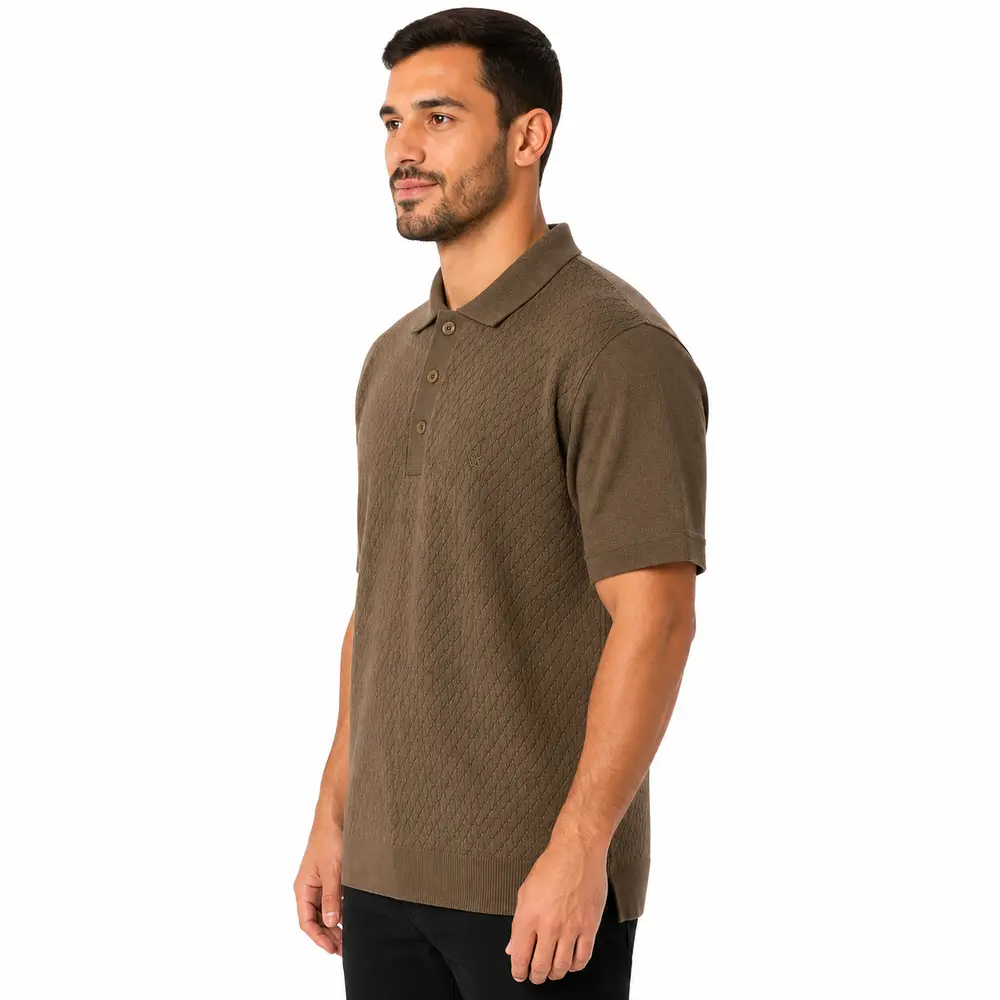 Polo Masculina Manga Curta Tricô Jacquard .90010228