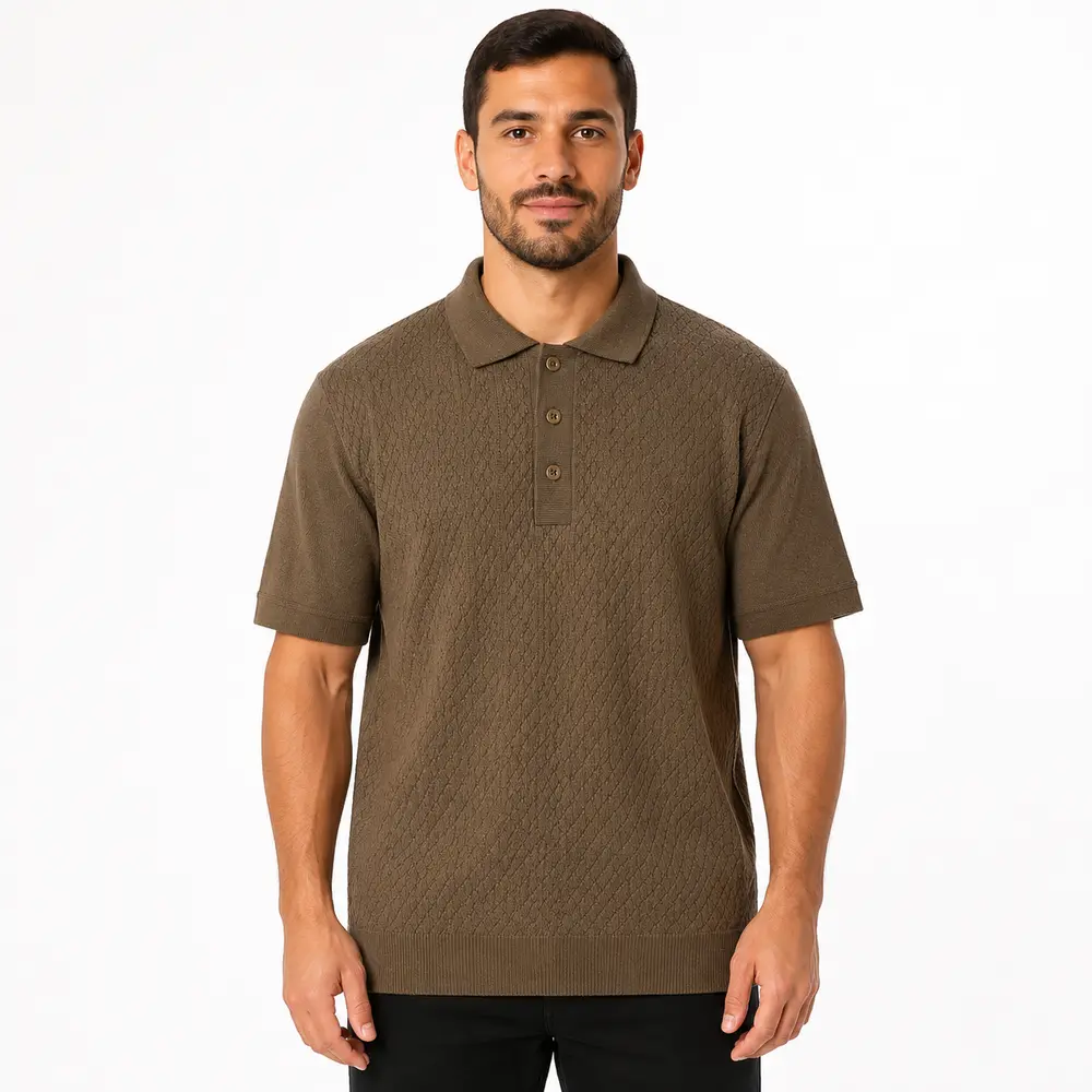 Polo Masculina Manga Curta Tricô Jacquard .90010228