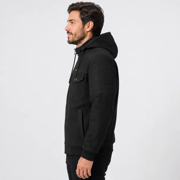 Jaqueta Masculina Suede com Capuz .16240141 Preto