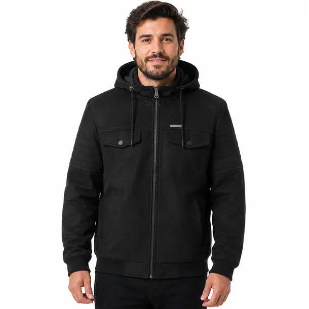 Jaqueta Masculina Suede com Capuz .16240141 Preto