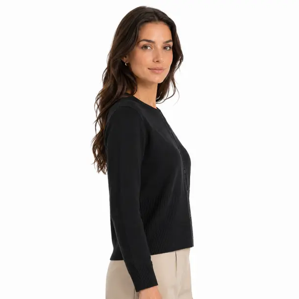 Cardigan Feminino Tricô Modal com Botões .YUX1076B Preto