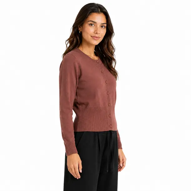 Cardigan Feminino Tricô Modal com Botões .YUX1076B Marrom