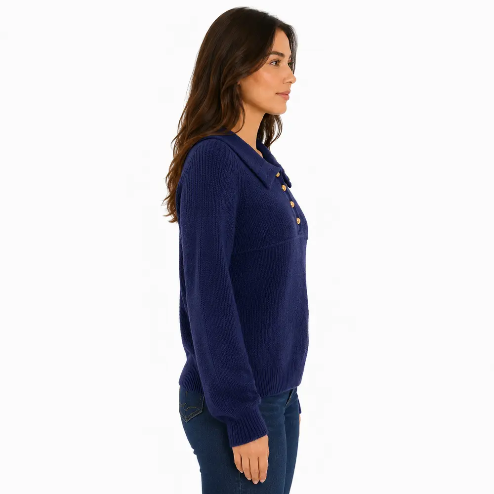 Suéter Feminino Tricô Manga Longa Gola Polo .YUX1054