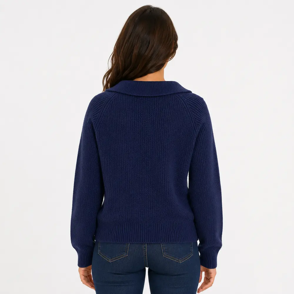 Suéter Feminino Tricô Manga Longa Gola Polo .YUX1054