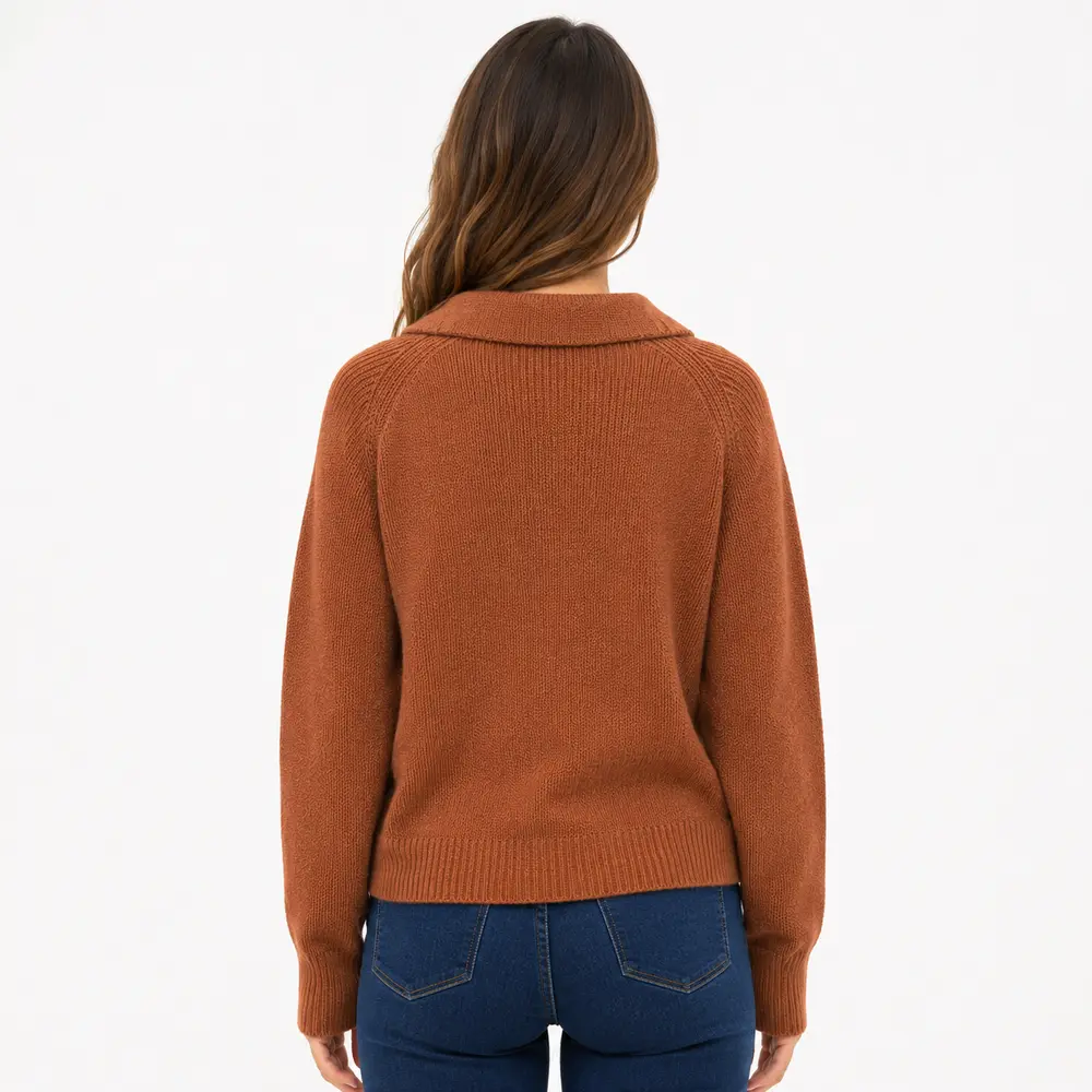 Suéter Feminino Tricô Manga Longa Gola Polo .YUX1054