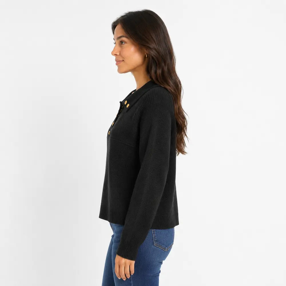 Suéter Feminino Tricô Manga Longa Gola Polo .YUX1054