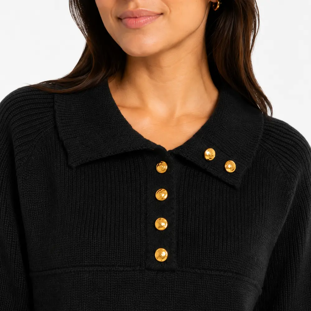 Suéter Feminino Tricô Manga Longa Gola Polo .YUX1054