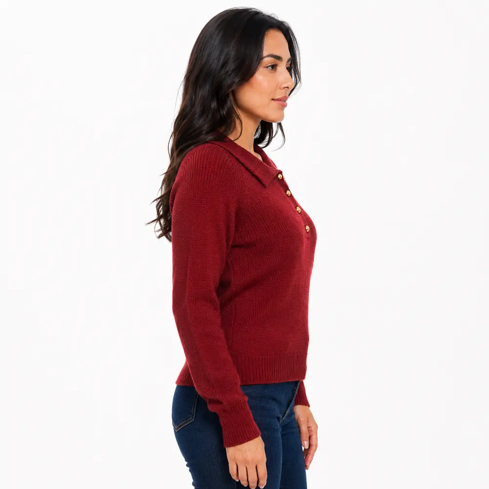 Suéter Feminino Tricô Manga Longa Gola Polo .YUX1054