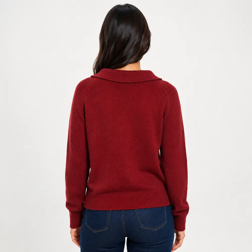 Suéter Feminino Tricô Manga Longa Gola Polo .YUX1054