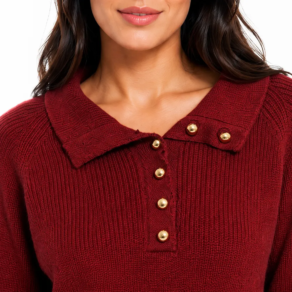 Suéter Feminino Tricô Manga Longa Gola Polo .YUX1054