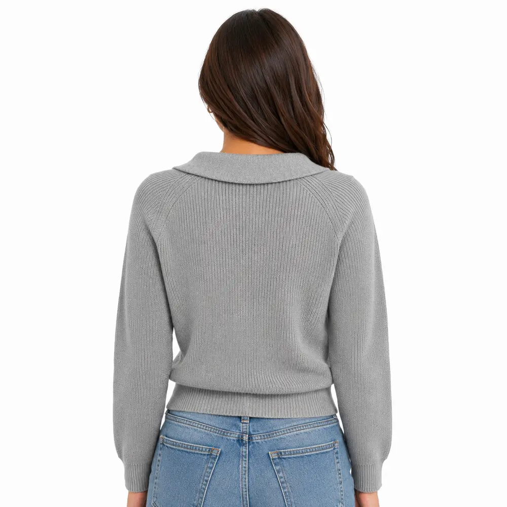 Suéter Feminino Tricô Manga Longa Gola Polo .YUX1054
