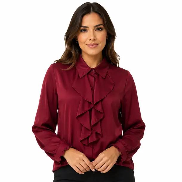 Camisa Feminina Crepe Manga Longa Com Babado .WS6938