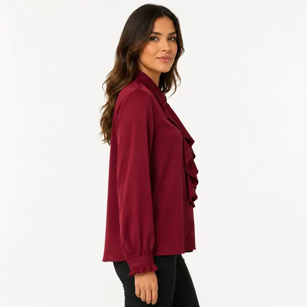 Camisa Feminina Crepe Manga Longa Com Babado .WS6938
