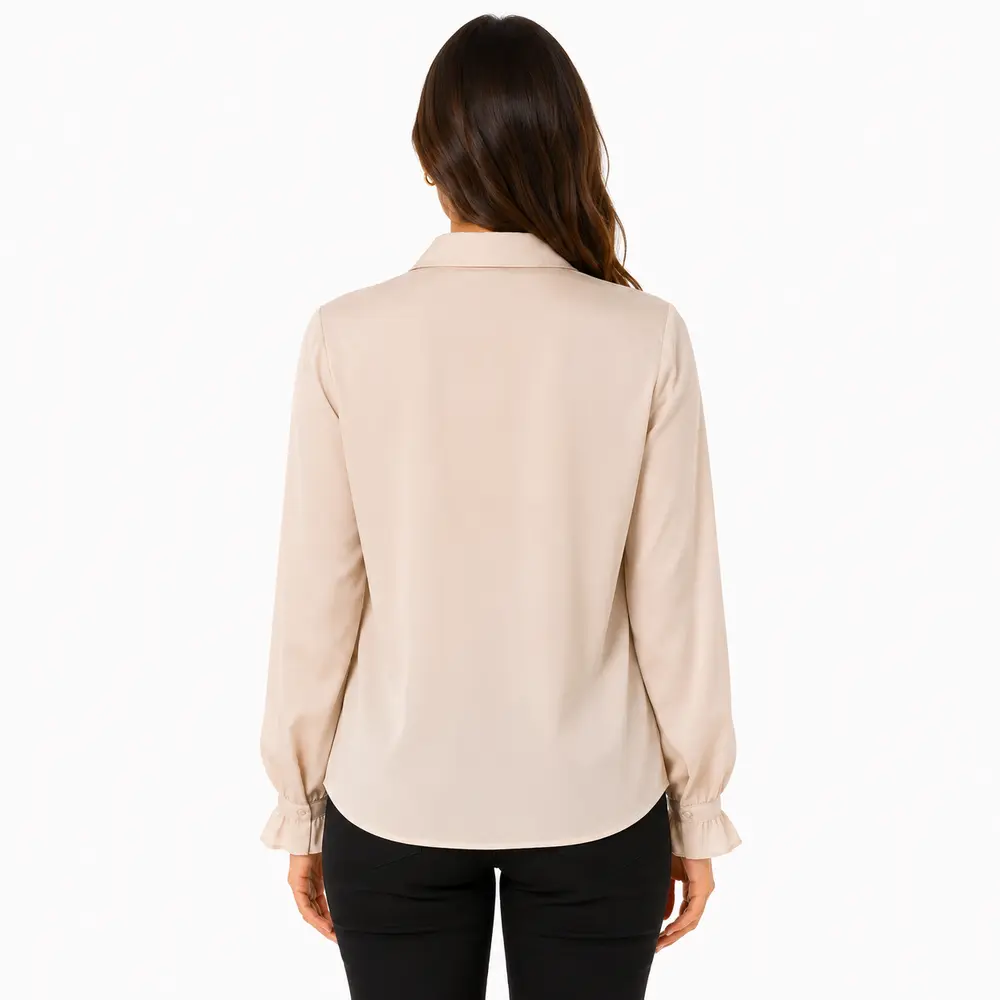 Camisa Feminina Crepe Manga Longa Com Babado .WS6938