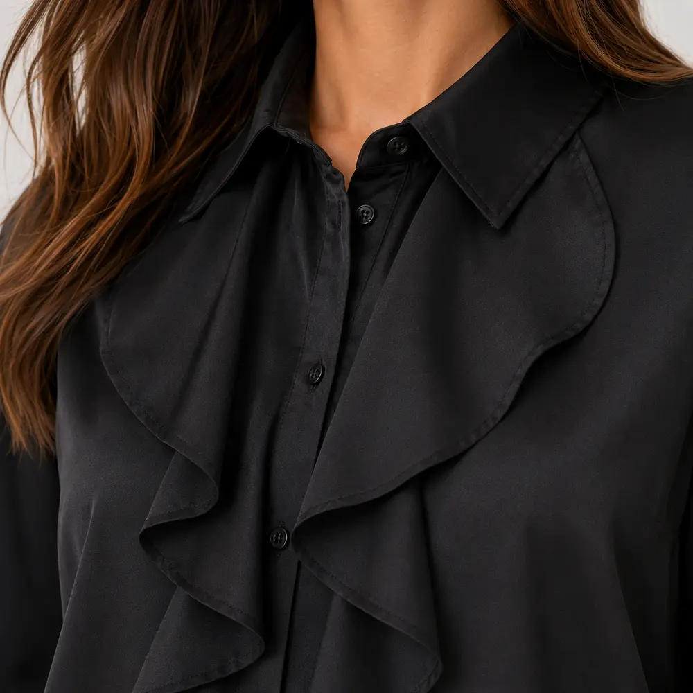 Camisa Feminina Crepe Manga Longa Com Babado .WS6938