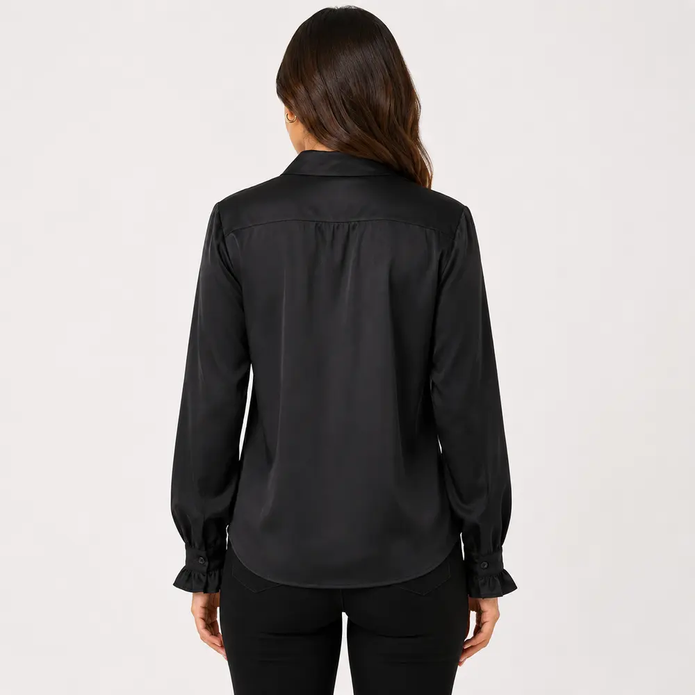 Camisa Feminina Crepe Manga Longa Com Babado .WS6938