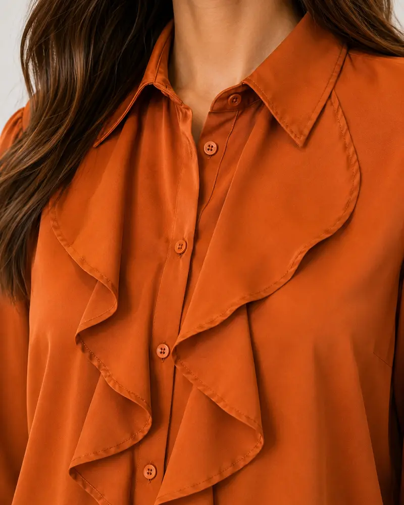 Camisa Feminina Crepe Manga Longa Com Babado .WS6938