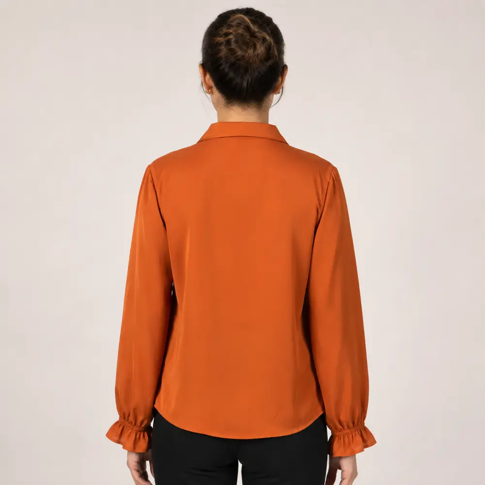 Camisa Feminina Crepe Manga Longa Com Babado .WS6938