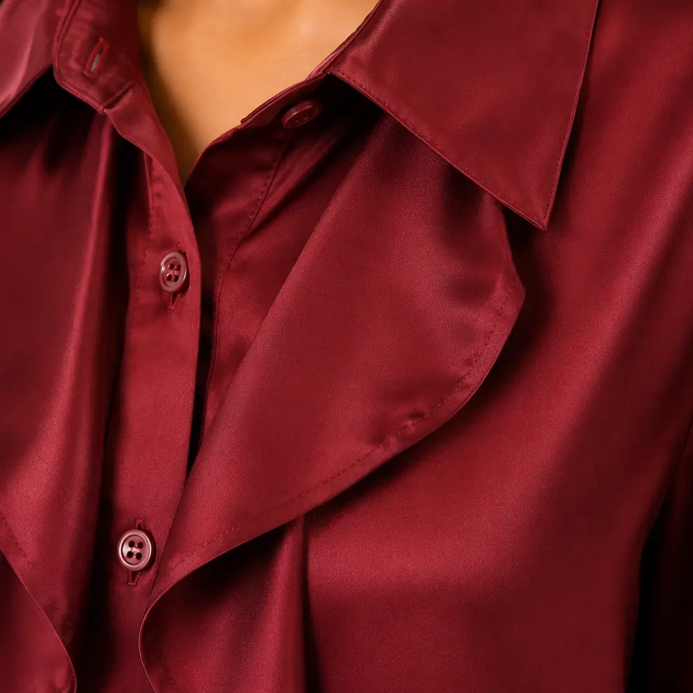 Camisa Feminina Crepe Manga Longa Com Babado .WS6938