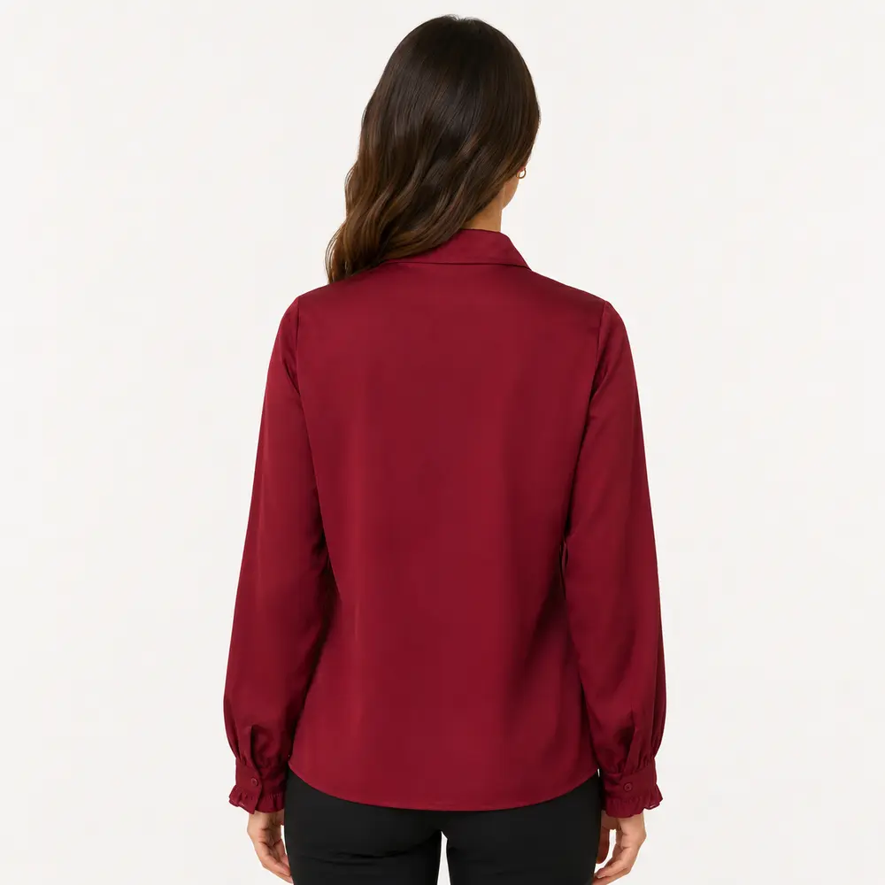 Camisa Feminina Crepe Manga Longa Com Babado .WS6938