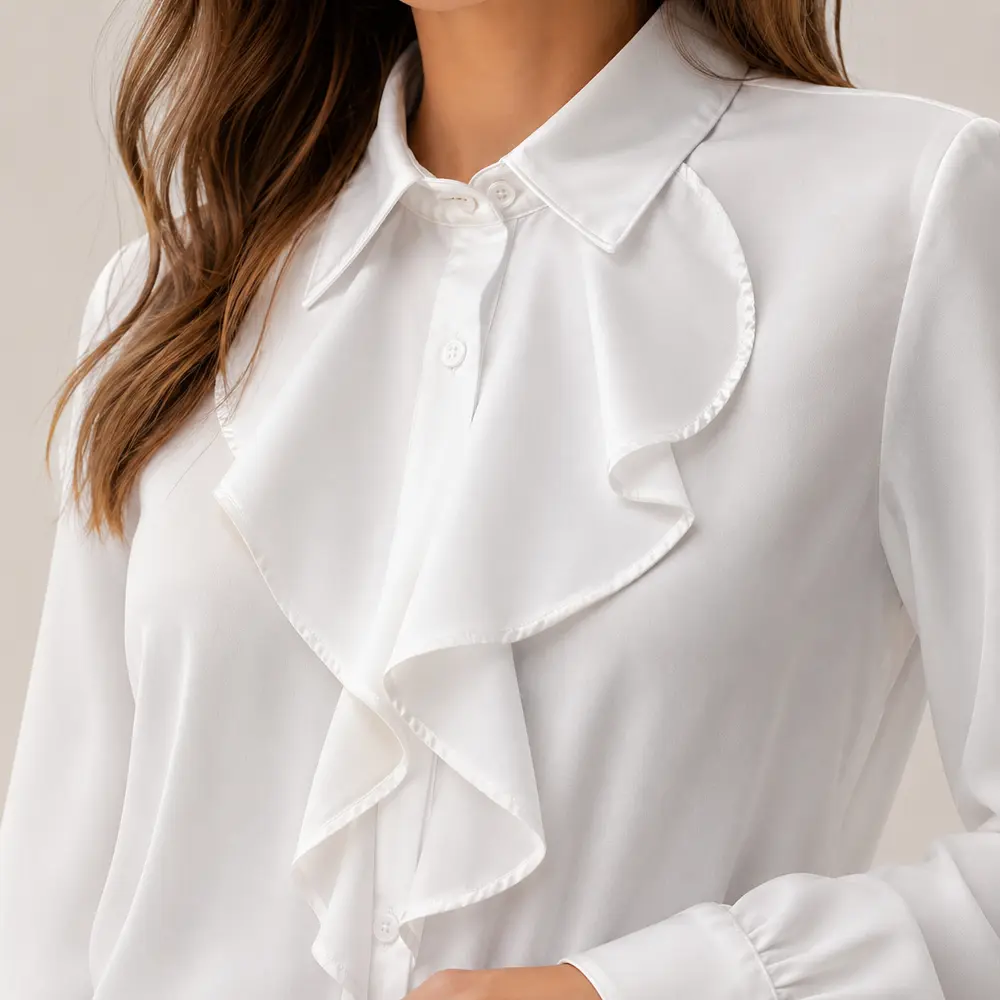 Camisa Feminina Crepe Manga Longa Com Babado .WS6938
