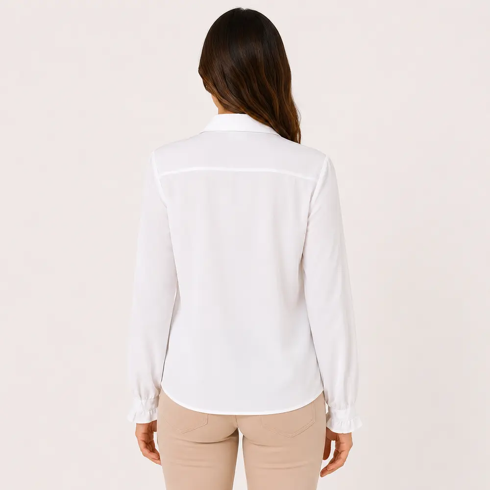 Camisa Feminina Crepe Manga Longa Com Babado .WS6938